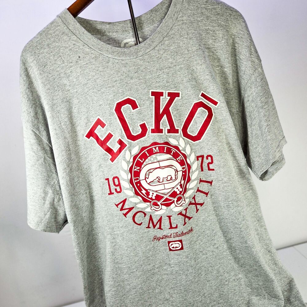 Ecko Unltd Collegiate Crest Y2K Graphic T-Shirt Gray Men’s 3XL